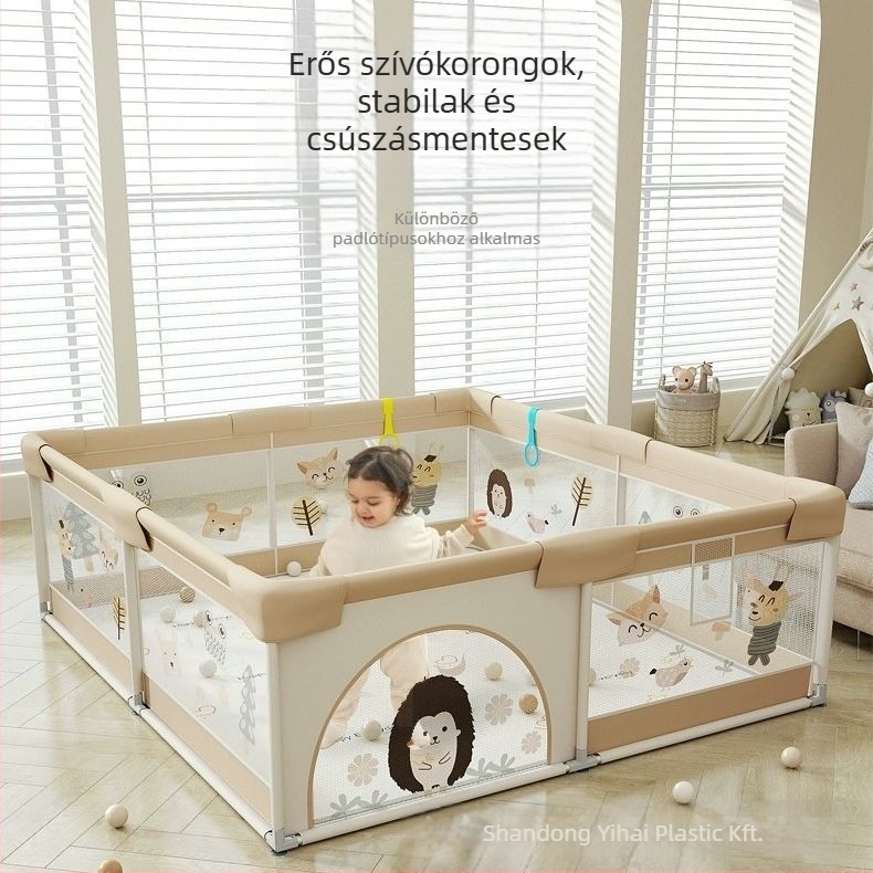Textil anyagú bababiztonsági játszóudvar – belső használatra, 0–2 éveseknek, márka Qiaole bear, ütés és esés elleni védelem