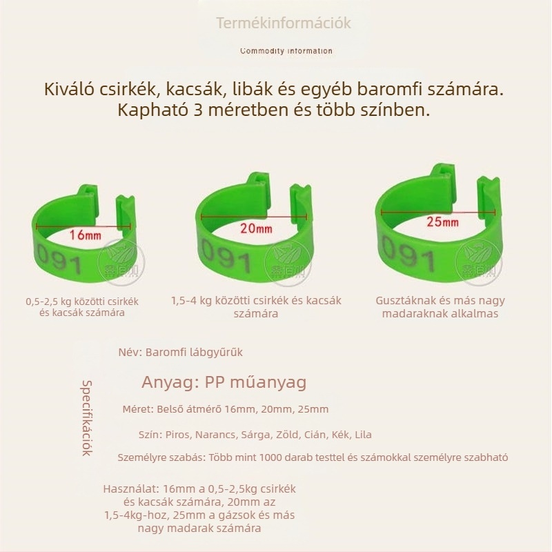 Nyitható csattal ellátott baromfi jelölő gyűrű – csirkék, kacsák és libák számára – Xin Baijia