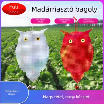 Madárriasztó bagoly kétoldalas lézerreflexióval, modell: kétoldalas lézerbagoly, anyag: PET+lézerfilm, célterület: kertekhez és erkélyekhez