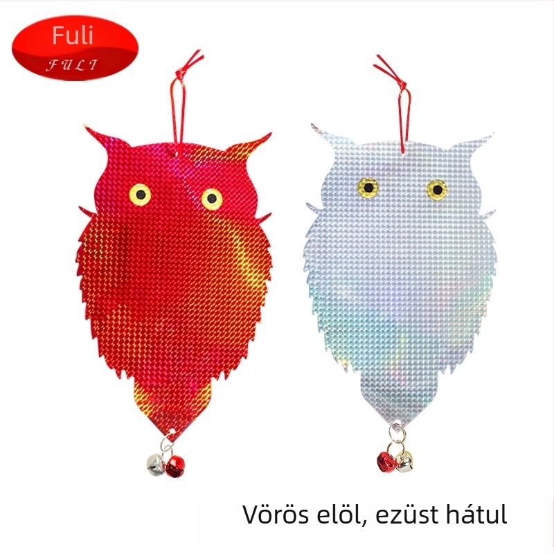 Madárriasztó bagoly kétoldalas lézerreflexióval, modell: kétoldalas lézerbagoly, anyag: PET+lézerfilm, célterület: kertekhez és erkélyekhez