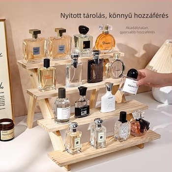 Parfüm megjelenítő állvány, tömörfa, lépcsős asztali rendező, modern minimalist stílus, összeszerelés szükséges, modell 1