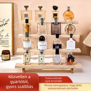 Parfüm megjelenítő állvány, tömörfa, lépcsős asztali rendező, modern minimalist stílus, összeszerelés szükséges, modell 1