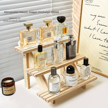Parfüm megjelenítő állvány, tömörfa, lépcsős asztali rendező, modern minimalist stílus, összeszerelés szükséges, modell 1