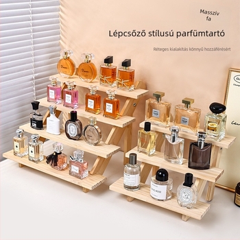 Parfüm megjelenítő állvány, tömörfa, lépcsős asztali rendező, modern minimalist stílus, összeszerelés szükséges, modell 1
