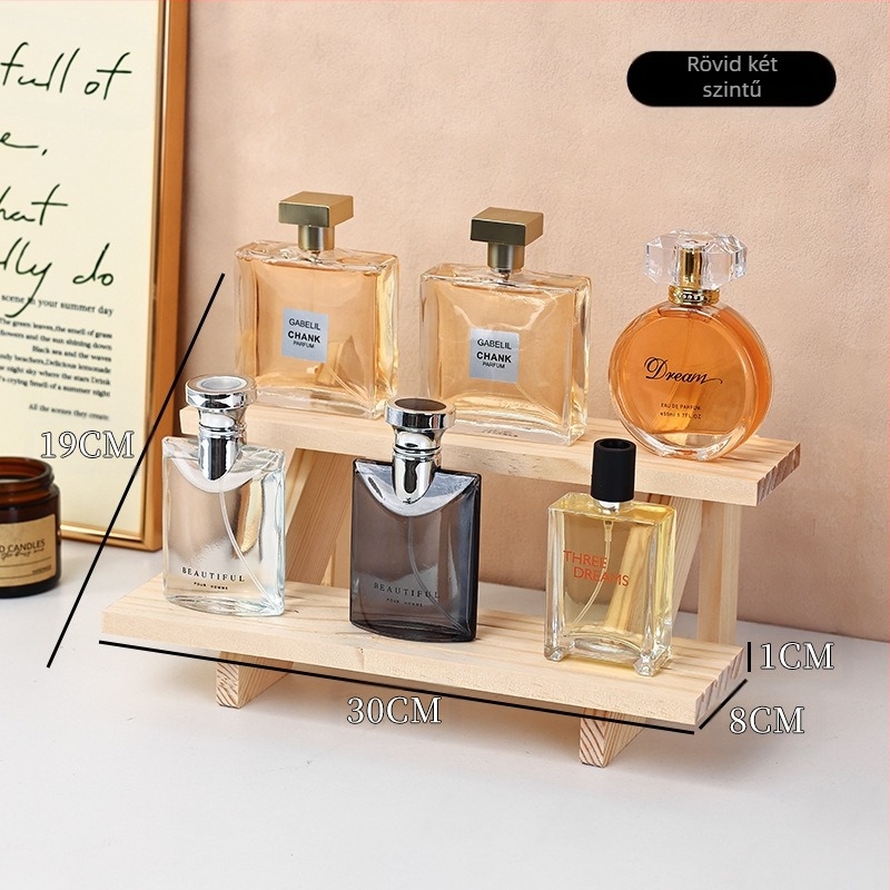 Parfüm megjelenítő állvány, tömörfa, lépcsős asztali rendező, modern minimalist stílus, összeszerelés szükséges, modell 1