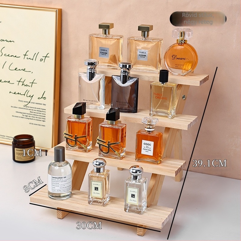 Parfüm megjelenítő állvány, tömörfa, lépcsős asztali rendező, modern minimalist stílus, összeszerelés szükséges, modell 1
