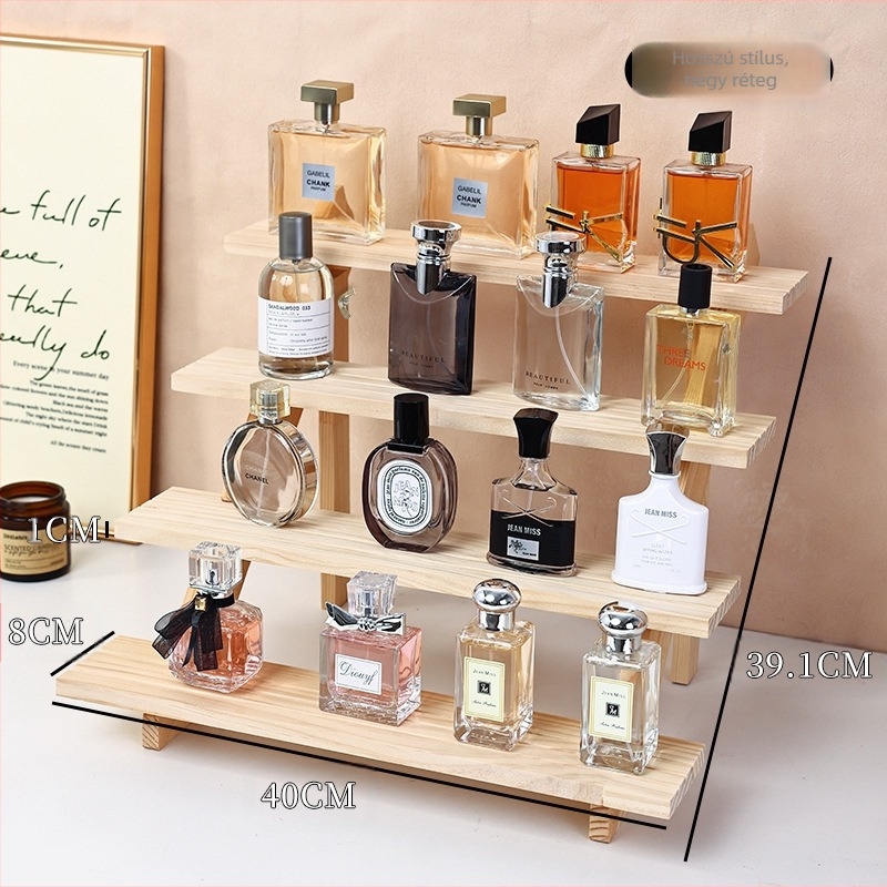 Parfüm megjelenítő állvány, tömörfa, lépcsős asztali rendező, modern minimalist stílus, összeszerelés szükséges, modell 1