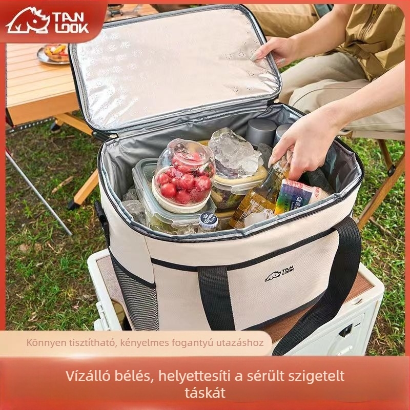 Rundu márkájú hordozható hűtőtáska kültéri használatra jégakkuval, összecsukható, gyors hűtés, Oxford anyag, kapacitás 30