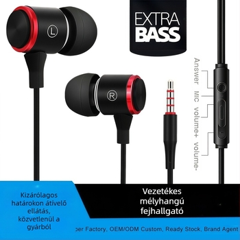 Vezetékes fülhallgató fülbe illeszkedő gaming fejhallgató dinamikus meghajtóval, erős basszus, inline vezérléssel, 1,2 m-es kábel, 3,5 mm jack, modell E3, Android-kompatibilis