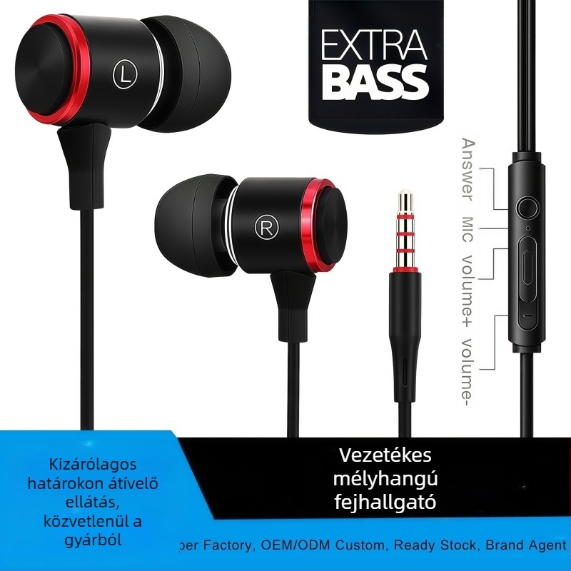Vezetékes fülhallgató fülbe illeszkedő gaming fejhallgató dinamikus meghajtóval, erős basszus, inline vezérléssel, 1,2 m-es kábel, 3,5 mm jack, modell E3, Android-kompatibilis
