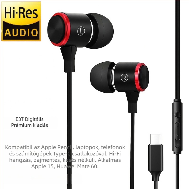 Vezetékes fülhallgató fülbe illeszkedő gaming fejhallgató dinamikus meghajtóval, erős basszus, inline vezérléssel, 1,2 m-es kábel, 3,5 mm jack, modell E3, Android-kompatibilis