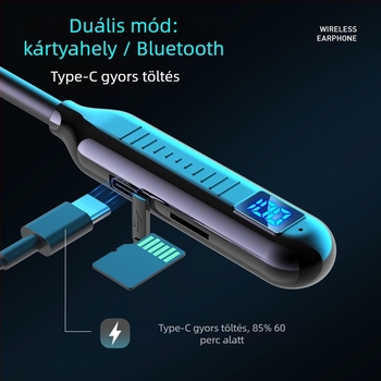 Bluetooth nyakba akasztható fülhallgató – sportmodell, sztereó, Bluetooth 5.0, 10 m hatótáv, üzemidő >8 óra, IPX3