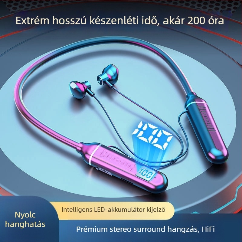 Bluetooth nyakba akasztható fülhallgató – sportmodell, sztereó, Bluetooth 5.0, 10 m hatótáv, üzemidő >8 óra, IPX3
