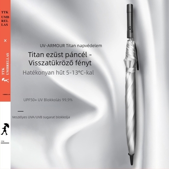 TTK többfunkciós ventillátoros esernyő – automatikus nyitás, 8 bordás vázzal, alumínium szár, ABS fogantyú, 190T vászon, hosszú nyél