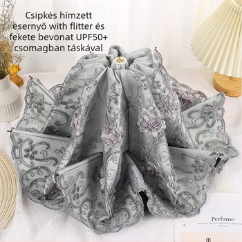 Női esernyő napsütésre és esőre, csipke hímzéssel, vinil bevonattal, UPF>50, 8 bordák, 190T anyag, manuális zárás