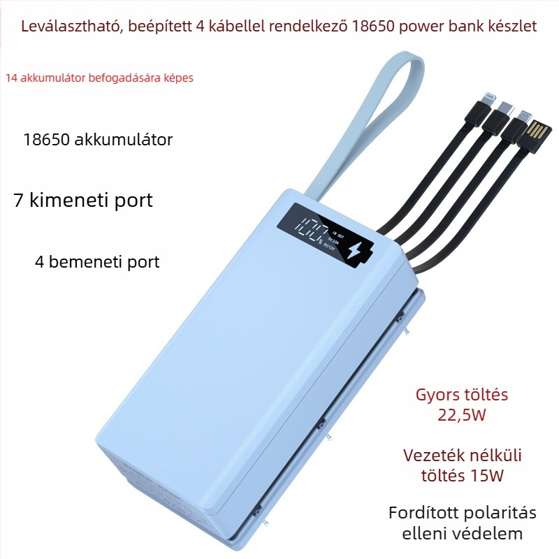 4-szálas forrasztás nélküli akkumulátor töltő készlet 18650-hoz, 14 cellás akkumulátor doboz, levehető mobil energiaház, gyors töltés