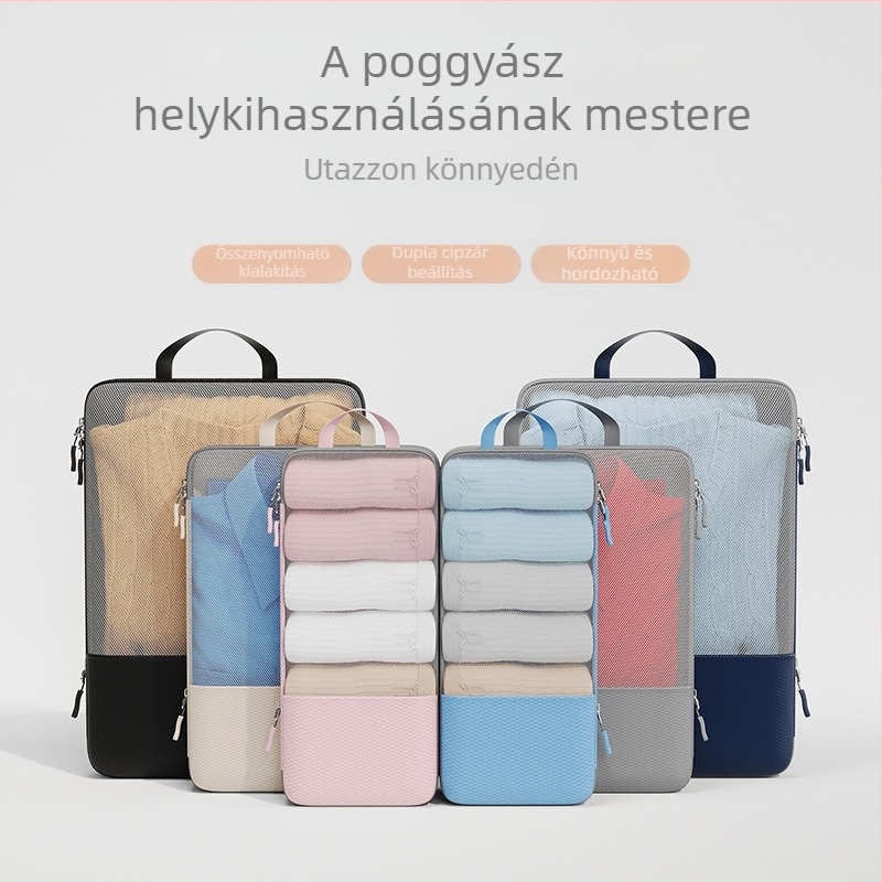 Utazási tömöríthető tároló tasakok készlete, nagy kapacitású, vízálló és lélegző ruhák tárolására