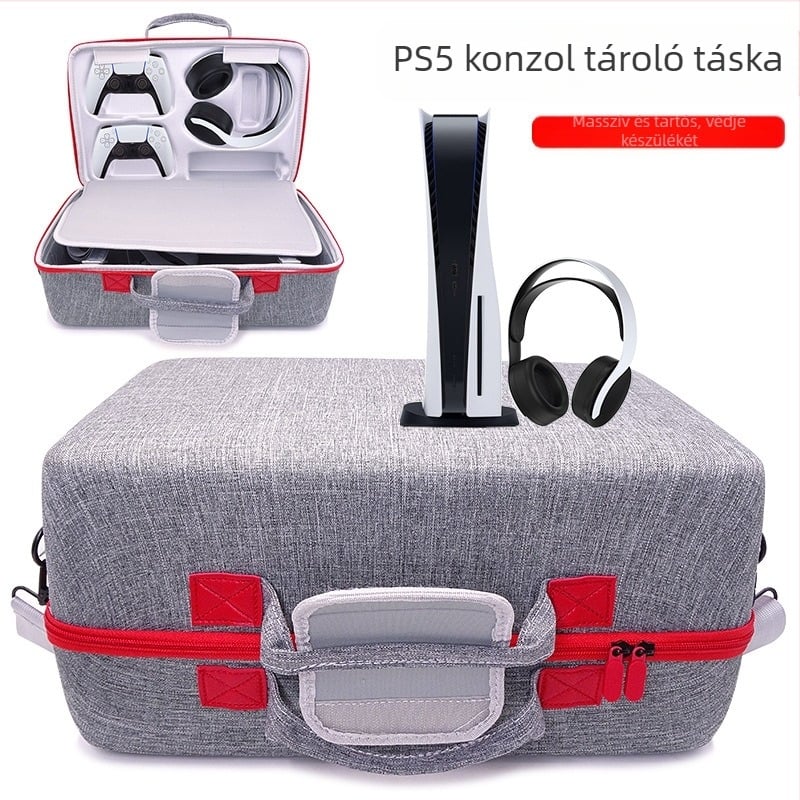 PS5 konzol tároló táska, EVA anyag, 5 kg teherbírás, modellek 1881/1900/1959, varrással készült