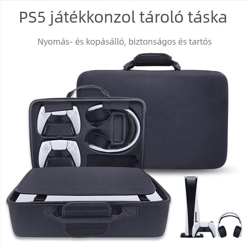 PS5 konzol tároló táska, EVA anyag, 5 kg teherbírás, modellek 1881/1900/1959, varrással készült