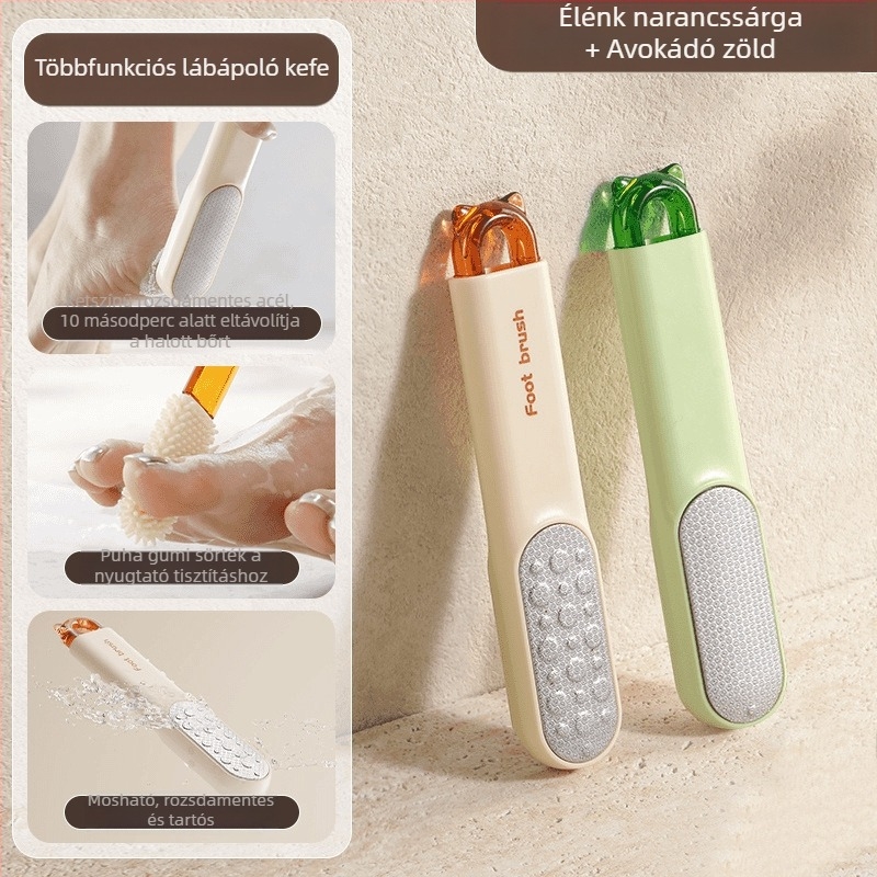 Lábreszelő eszköz a talp és a sarok holt bőrének eltávolítására – Többfunkciós láb tisztító és dörzsölő kefével (Anyagok: ABS, PC, 430 rozsdamentes acél, TPR; Pumice kő formája: ovális; Márka: Xingyang)