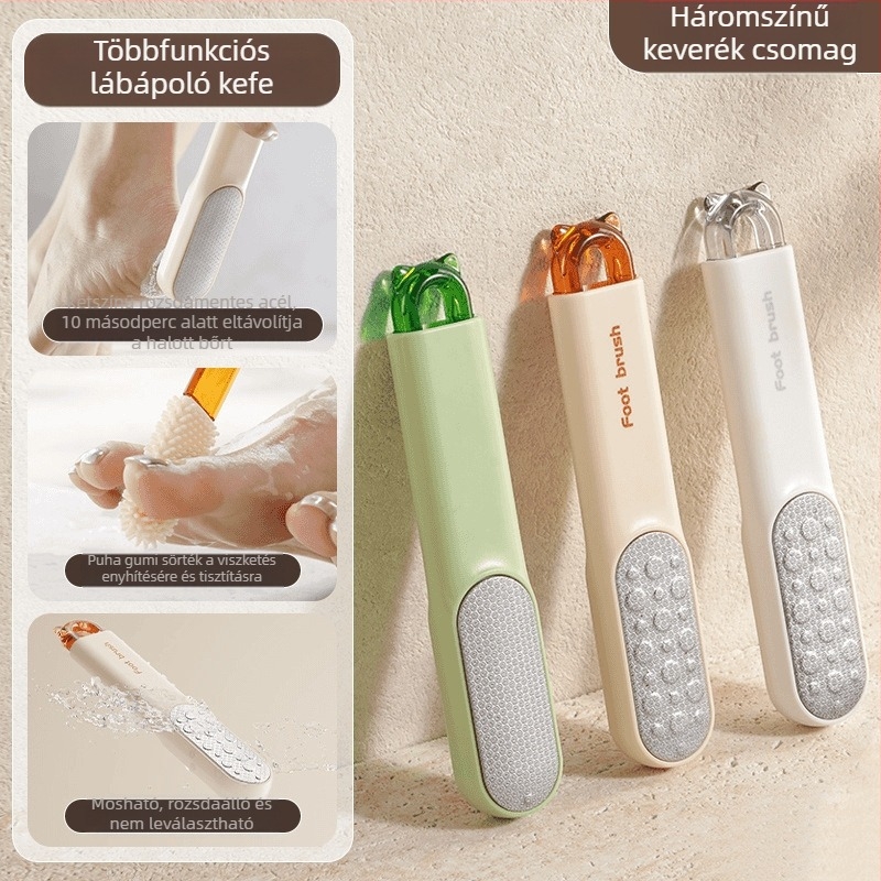 Lábreszelő eszköz a talp és a sarok holt bőrének eltávolítására – Többfunkciós láb tisztító és dörzsölő kefével (Anyagok: ABS, PC, 430 rozsdamentes acél, TPR; Pumice kő formája: ovális; Márka: Xingyang)
