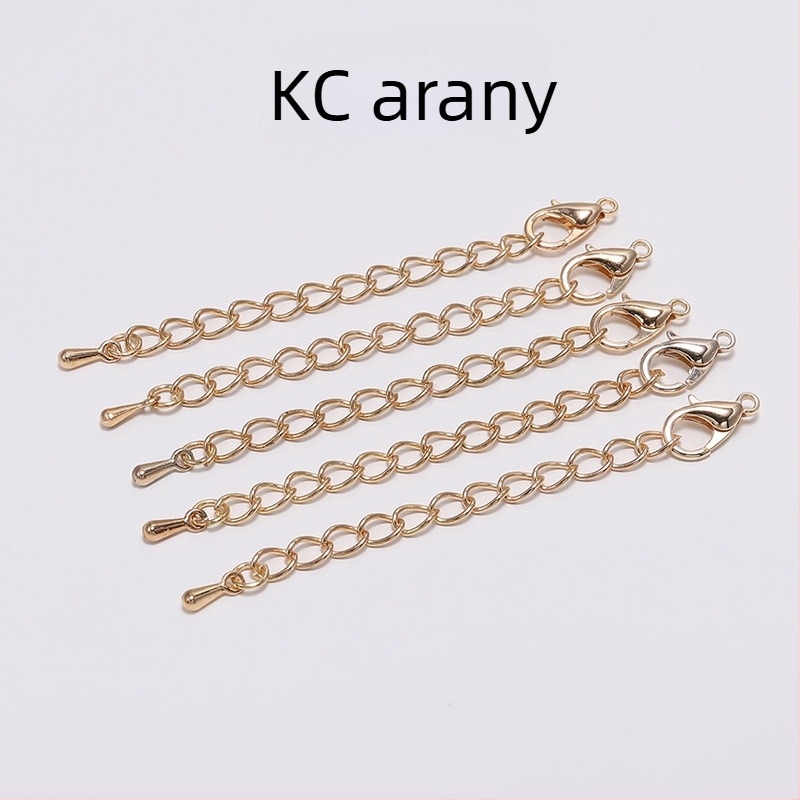 Nyaklánc hosszabbító lánc 5/7 mm-es homárzárral és véglánccal vízcsepp formájú, rézzel bevont vas, DIY ékszerkészítés kiegészítők, rhodiumozott véglánc