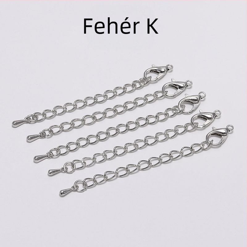 Nyaklánc hosszabbító lánc 5/7 mm-es homárzárral és véglánccal vízcsepp formájú, rézzel bevont vas, DIY ékszerkészítés kiegészítők, rhodiumozott véglánc