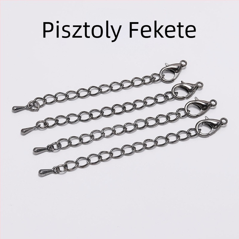 Nyaklánc hosszabbító lánc 5/7 mm-es homárzárral és véglánccal vízcsepp formájú, rézzel bevont vas, DIY ékszerkészítés kiegészítők, rhodiumozott véglánc