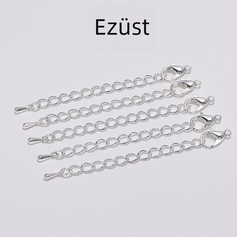 Nyaklánc hosszabbító lánc 5/7 mm-es homárzárral és véglánccal vízcsepp formájú, rézzel bevont vas, DIY ékszerkészítés kiegészítők, rhodiumozott véglánc
