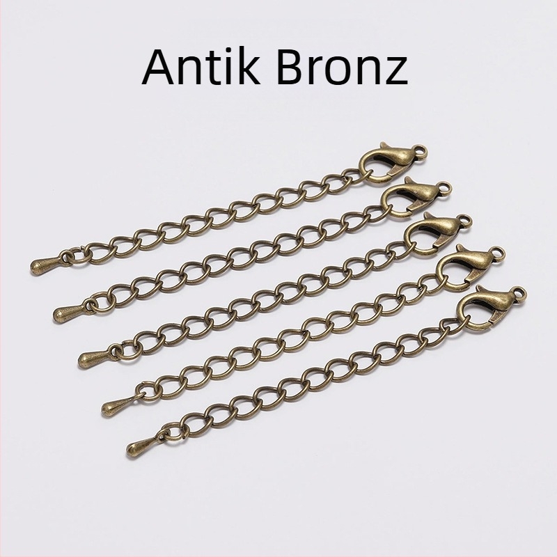 Nyaklánc hosszabbító lánc 5/7 mm-es homárzárral és véglánccal vízcsepp formájú, rézzel bevont vas, DIY ékszerkészítés kiegészítők, rhodiumozott véglánc