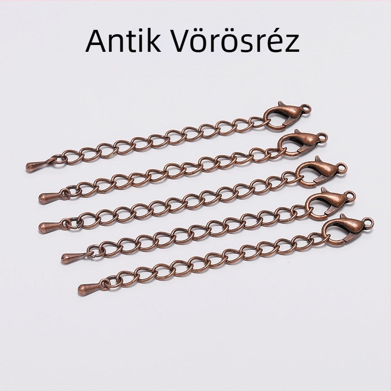 Nyaklánc hosszabbító lánc 5/7 mm-es homárzárral és véglánccal vízcsepp formájú, rézzel bevont vas, DIY ékszerkészítés kiegészítők, rhodiumozott véglánc