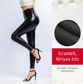 Női PU bőr leggings, magas derék, elasztikus szűk fazon, meleg, őszi-téli