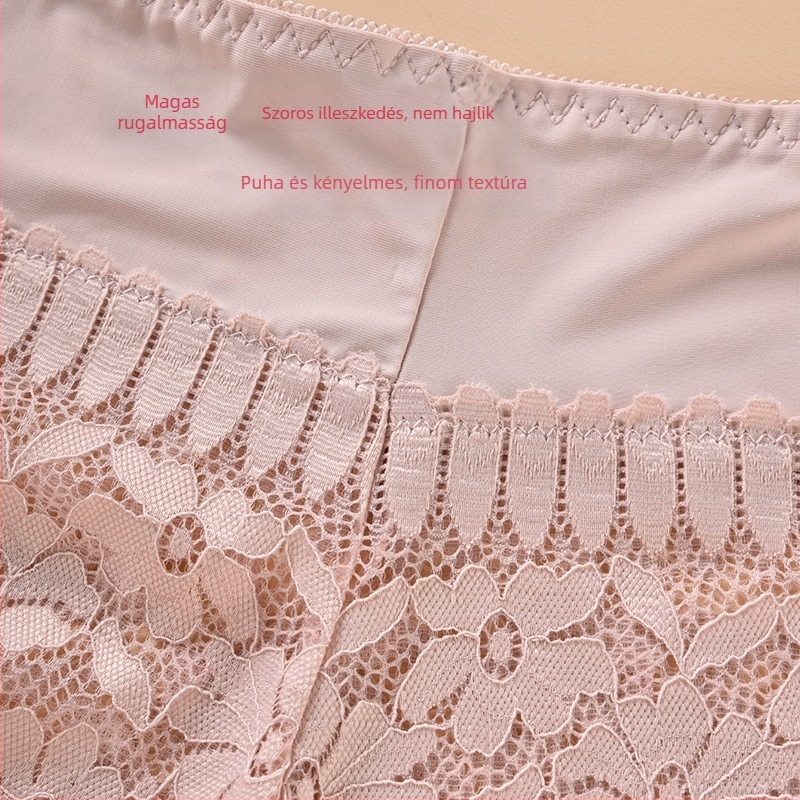 Plusz méretű női fehérnemű, magas derekú, csipke Ice Silk anyagból, nylon 90–95%, alsó rész 100% pamut, lélegző, fenékemelés, mintázat: egyszínű vagy virágos