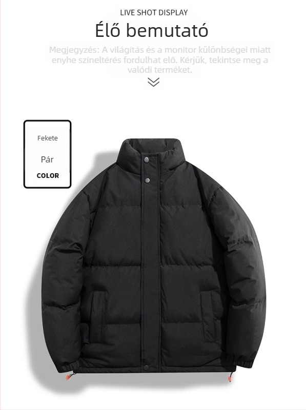 Pamut kabát - kapucni nélküli álló gallér; Anyag: 100% poliészter; Töltő: poliészter-pamut; Belső: poliészter