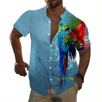 Férfi hawaii-ing álló gallérral, állatmintás, rövid ujjú, laza szabás, digitális nyomtatás, 96% poliészter