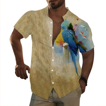 Férfi hawaii-ing álló gallérral, állatmintás, rövid ujjú, laza szabás, digitális nyomtatás, 96% poliészter