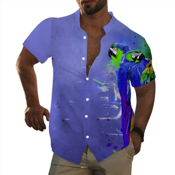 Férfi hawaii-ing álló gallérral, állatmintás, rövid ujjú, laza szabás, digitális nyomtatás, 96% poliészter