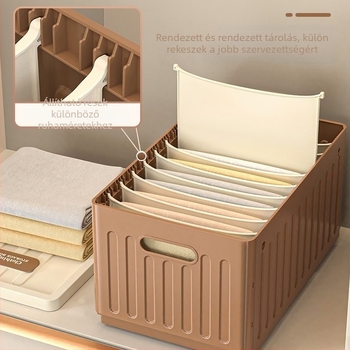 Hongwei ruhatár tároló doboz nadrág és fehérnemű tárolására, összecsukható, fiókos elrendezésű, rétegzett rekeszekkel, 120L kapacitás, téglalap alakú, hálószoba