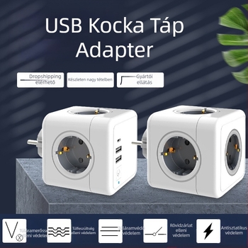 Európai USB kocka elosztó, kompakt, többfunkciós, 16A, 220-240V, 3680W, tűzálló PC-ház, foszfor-bronz vezető