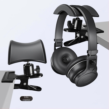 Fejhallgató asztali állvány kijelzőtartóval és univerzális tárolóval