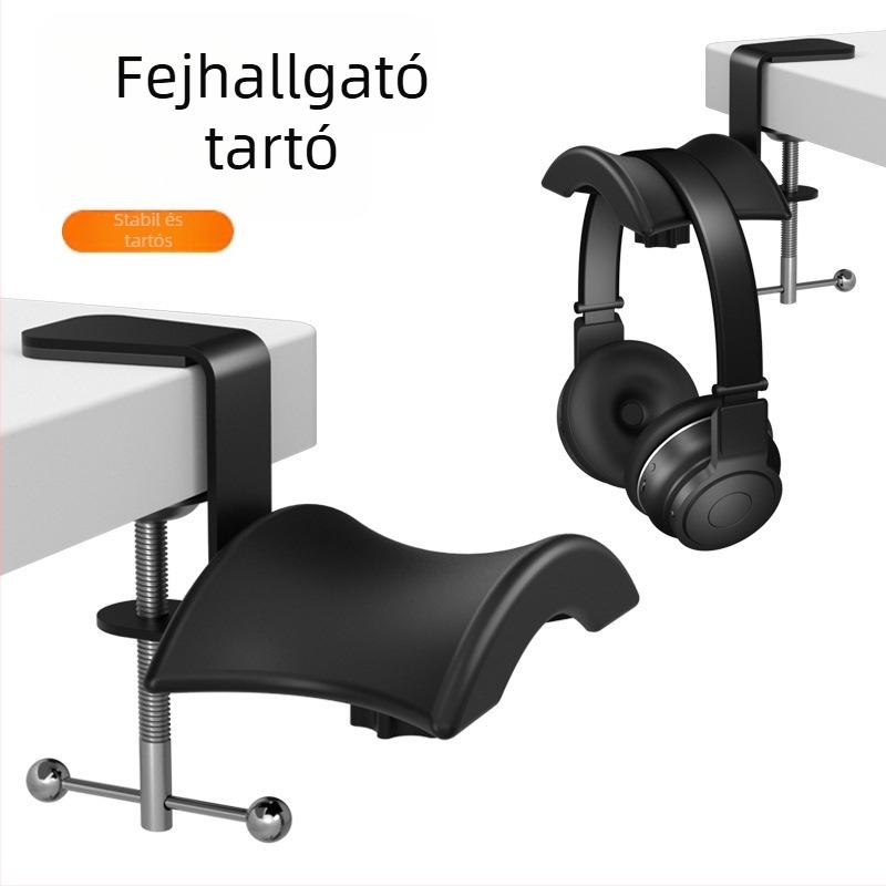 Fejhallgató asztali állvány kijelzőtartóval és univerzális tárolóval