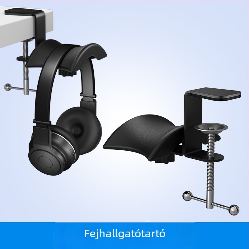 Fejhallgató asztali állvány kijelzőtartóval és univerzális tárolóval