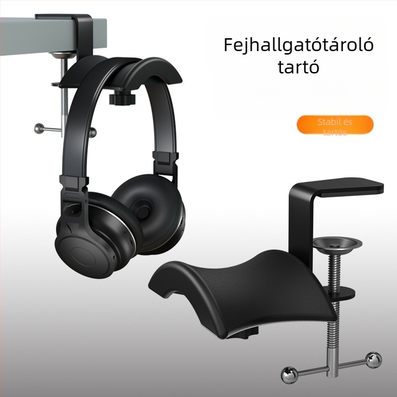 Fejhallgató asztali állvány kijelzőtartóval és univerzális tárolóval