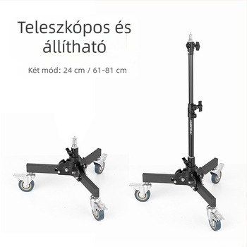 Fotózási világítási állvány alumínium ötvözetből, nehéz kivitel, görgős rendszerrel, összecsukható, két részes, magasság 81 cm, teherbírás 80 kg