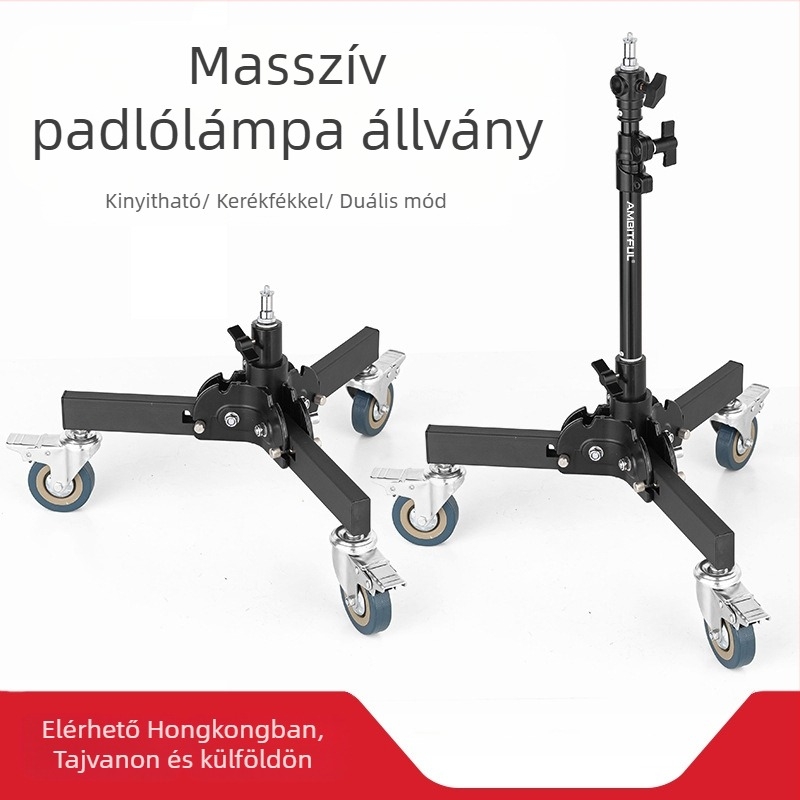 Fotózási világítási állvány alumínium ötvözetből, nehéz kivitel, görgős rendszerrel, összecsukható, két részes, magasság 81 cm, teherbírás 80 kg
