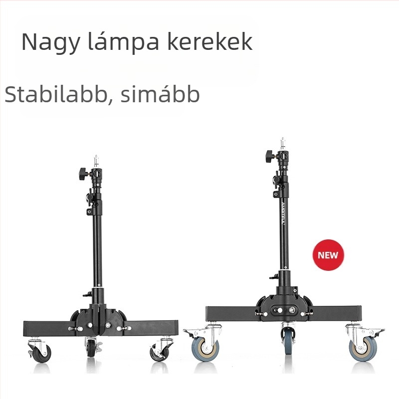 Fotózási világítási állvány alumínium ötvözetből, nehéz kivitel, görgős rendszerrel, összecsukható, két részes, magasság 81 cm, teherbírás 80 kg