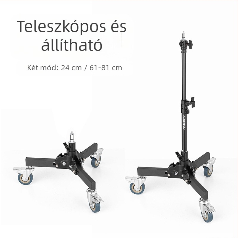 Fotózási világítási állvány alumínium ötvözetből, nehéz kivitel, görgős rendszerrel, összecsukható, két részes, magasság 81 cm, teherbírás 80 kg
