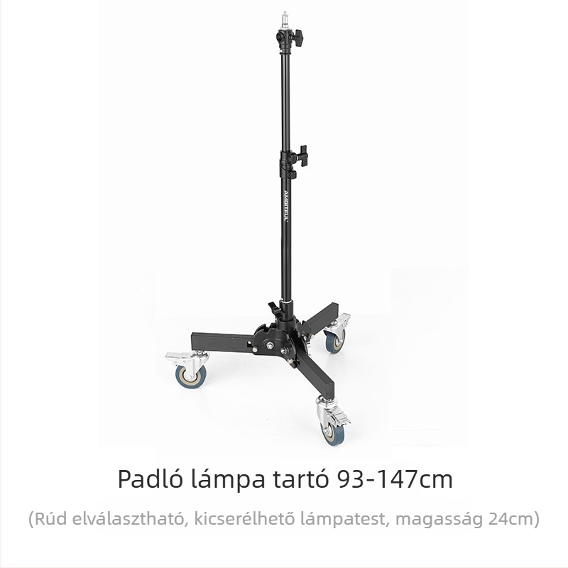Fotózási világítási állvány alumínium ötvözetből, nehéz kivitel, görgős rendszerrel, összecsukható, két részes, magasság 81 cm, teherbírás 80 kg