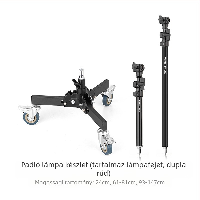 Fotózási világítási állvány alumínium ötvözetből, nehéz kivitel, görgős rendszerrel, összecsukható, két részes, magasság 81 cm, teherbírás 80 kg