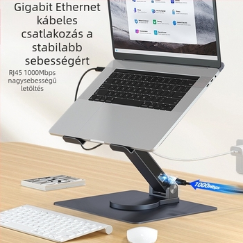 Laptop állvány hubbal, 100W PD töltés, forgó kialakítás, gigabites Ethernet-port, modellek: E13SU, E17SU, E17SU PRO